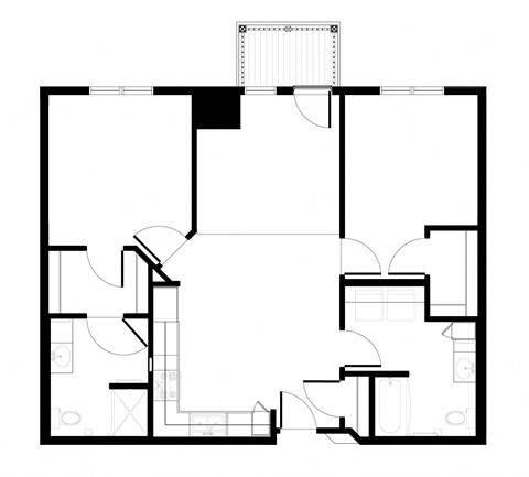 Floor plan for 2 beds, 2 baths, 1038 sqft